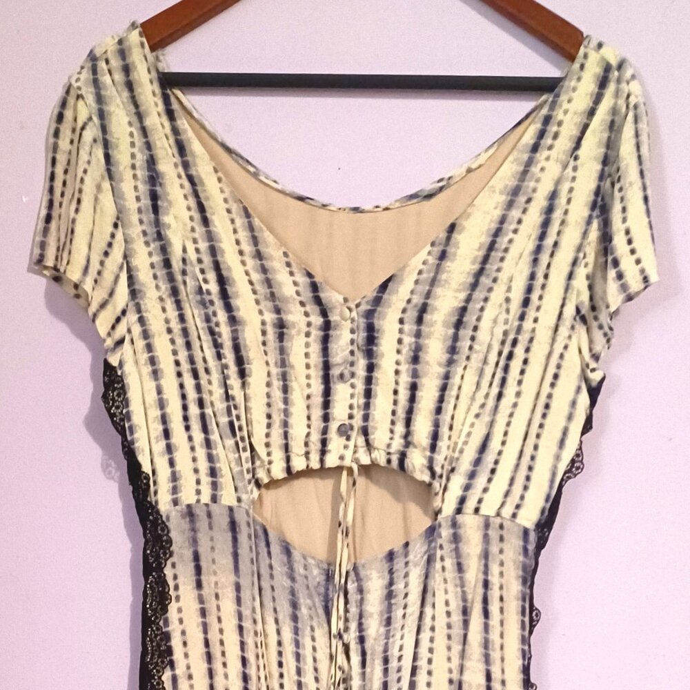 Upcycled dress blue stripe cutout